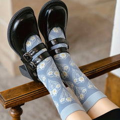 5 Pairs Floral Print Crew Socks - Comfy & Breathable Stockings
