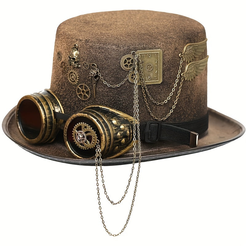 Gothic Steampunk Chain Hat Goggles Skull Wings Gear Decor