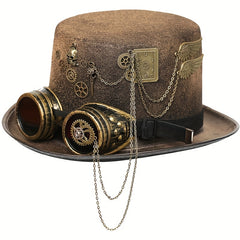 Gothic Steampunk Chain Hat Goggles Skull Wings Gear Decor