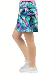 Tropical Print High Waist Sports Skirt With Pockets