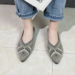 Geometric Knit Ballet Flats Pointed Toe Shoes