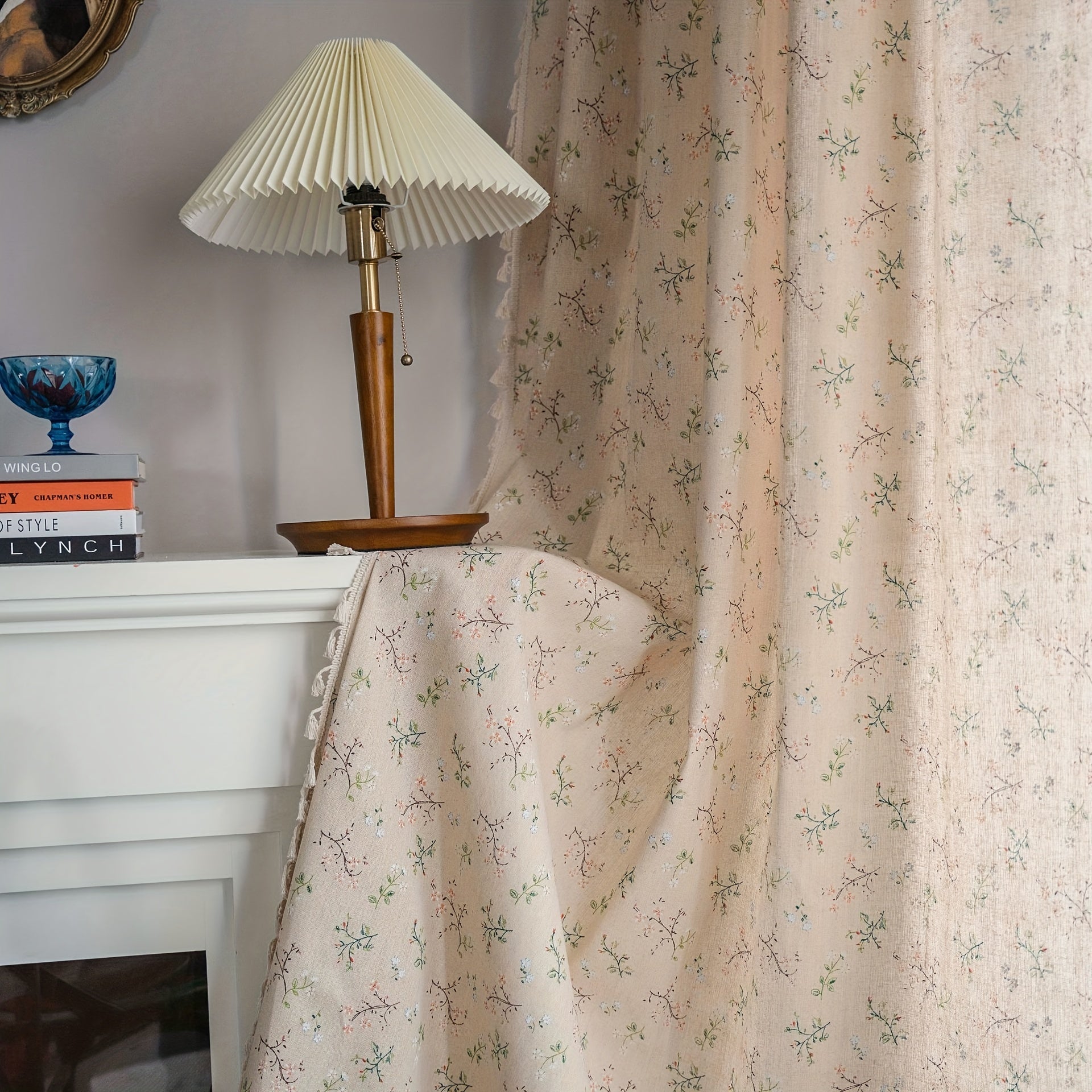 Floral Farmhouse Curtains with Tassel Semi Blackout Living Room Drapes