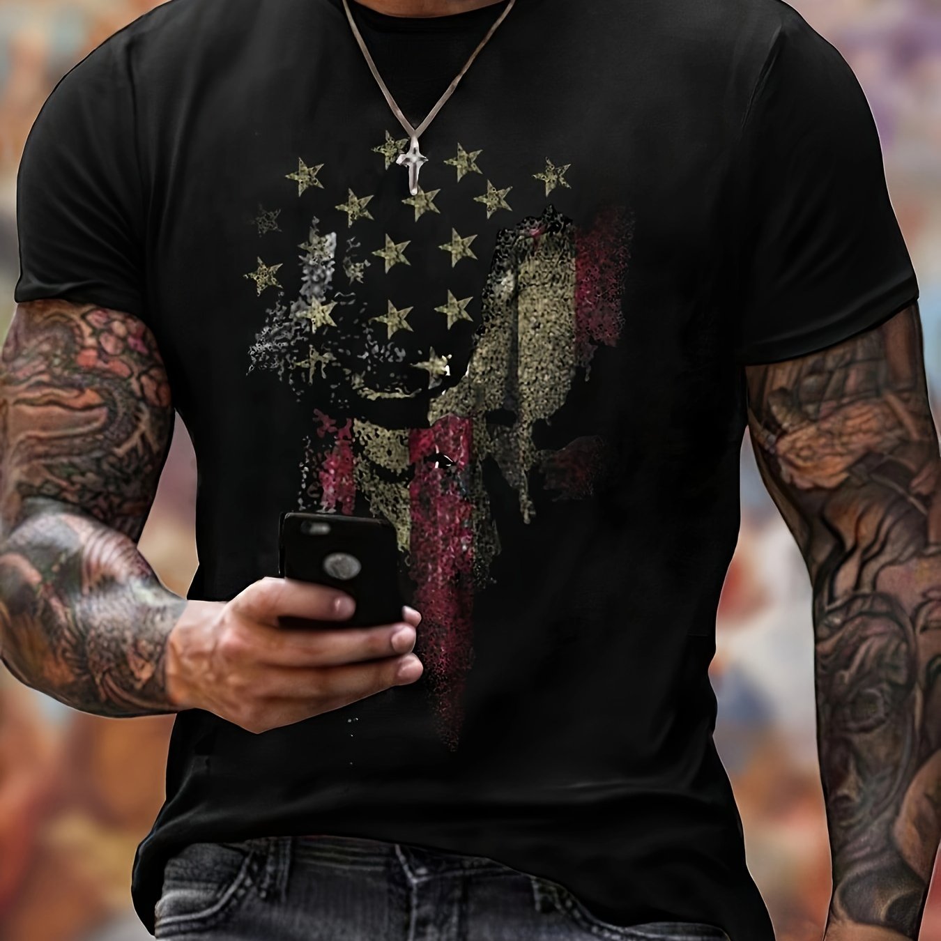 Men's Flag Print Tee Shirt for Summer