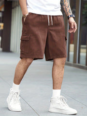 Men's Casual Cotton Cargo Denim Shorts with Drawstring Waist