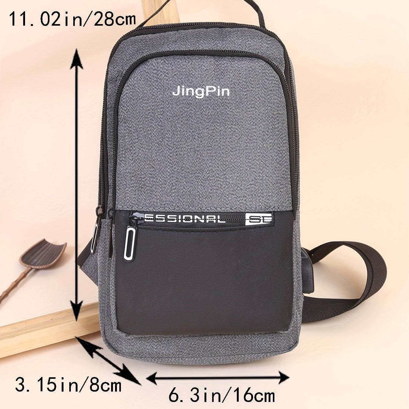 Men's Casual Crossbody Bag With USB Charging Port Diagonal Shoulder Bag Double L