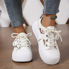 Women's Solid Sneakers Lace Up Low Round Toe Side Hollow Out Skate Shoes