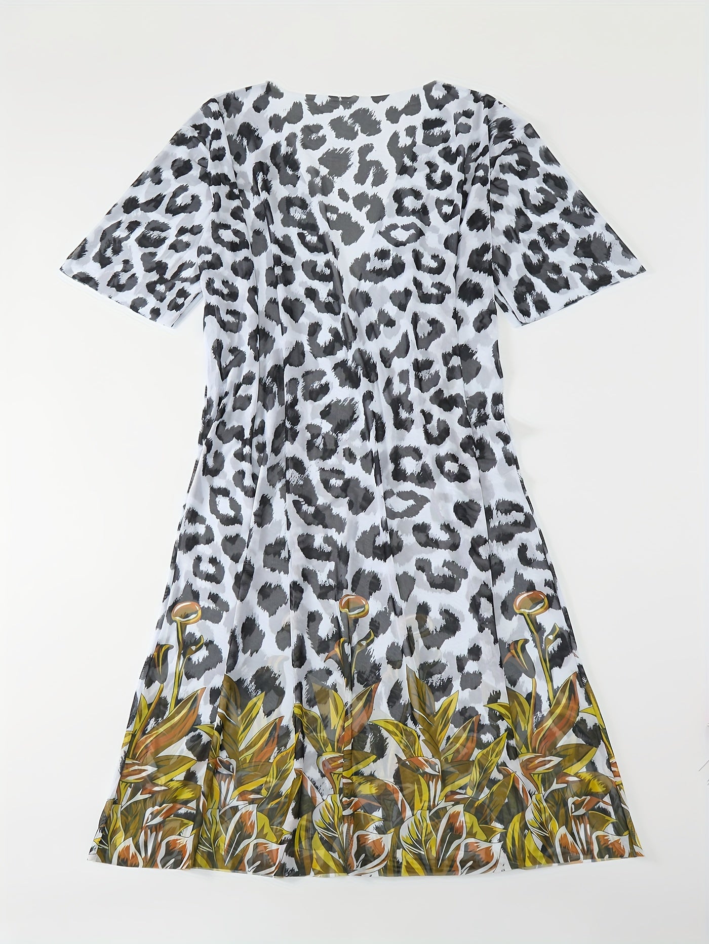 Leopard Print Long Sleeve Cover Up
