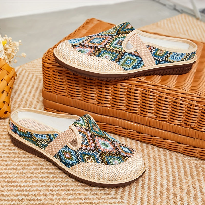 Women's Bohemian Embroidered Mule Sneakers Slip On Lightweight Walking Shoes