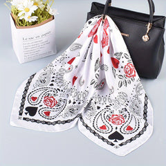 Rose Paisley Print Silk Scarf Neckerchief Hair Accessory