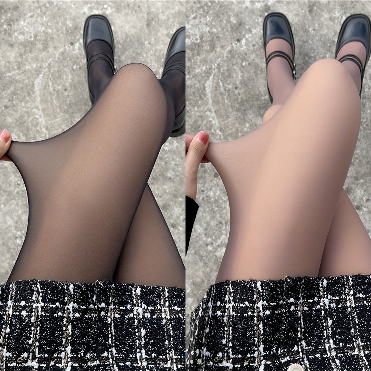 2-Pack High Waist Opaque Tights Slim Footed Pantyhose