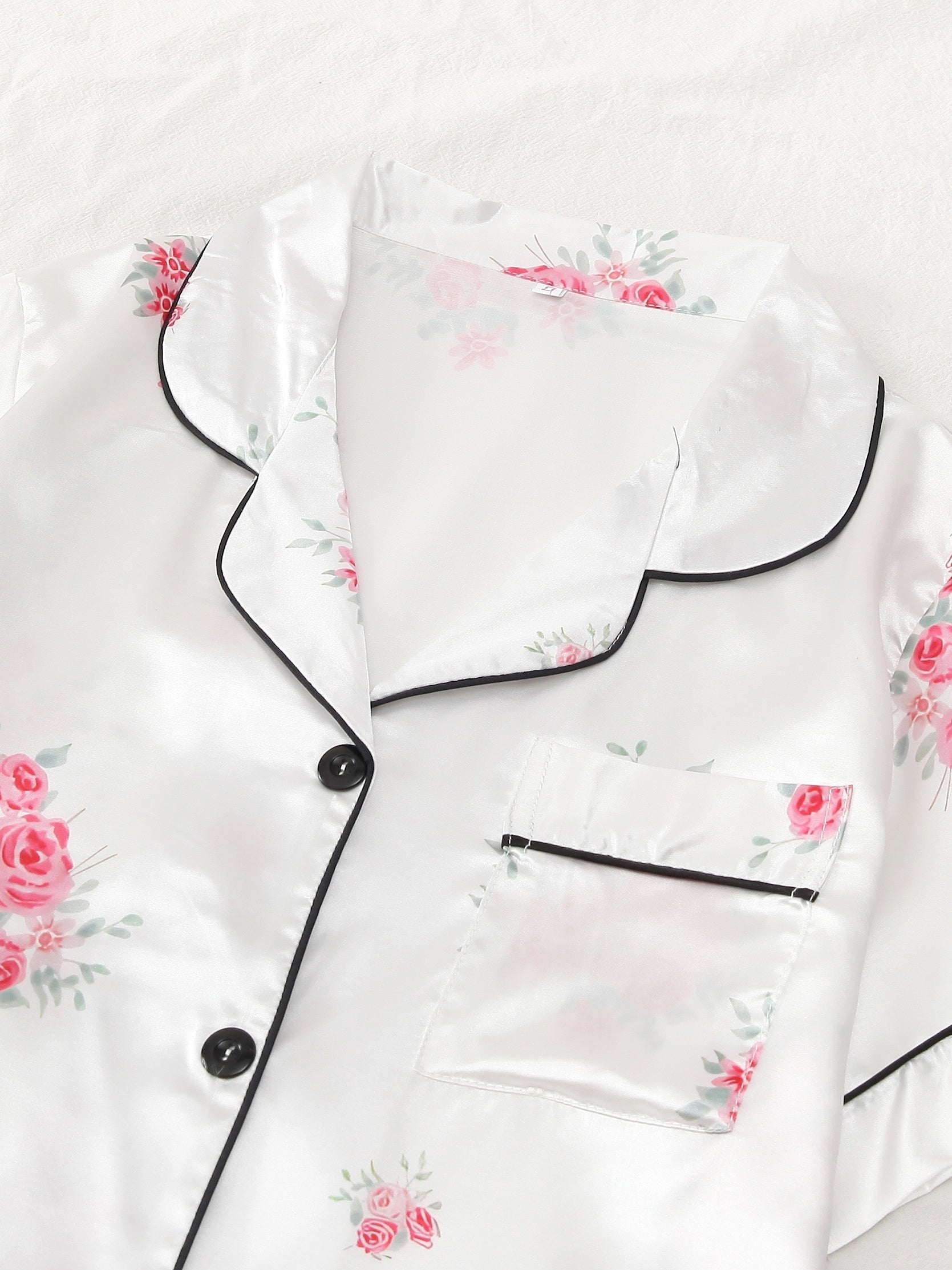 Floral Print Pajama Set Short Sleeve Top & Bow Shorts