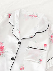 Floral Print Pajama Set Short Sleeve Top & Bow Shorts