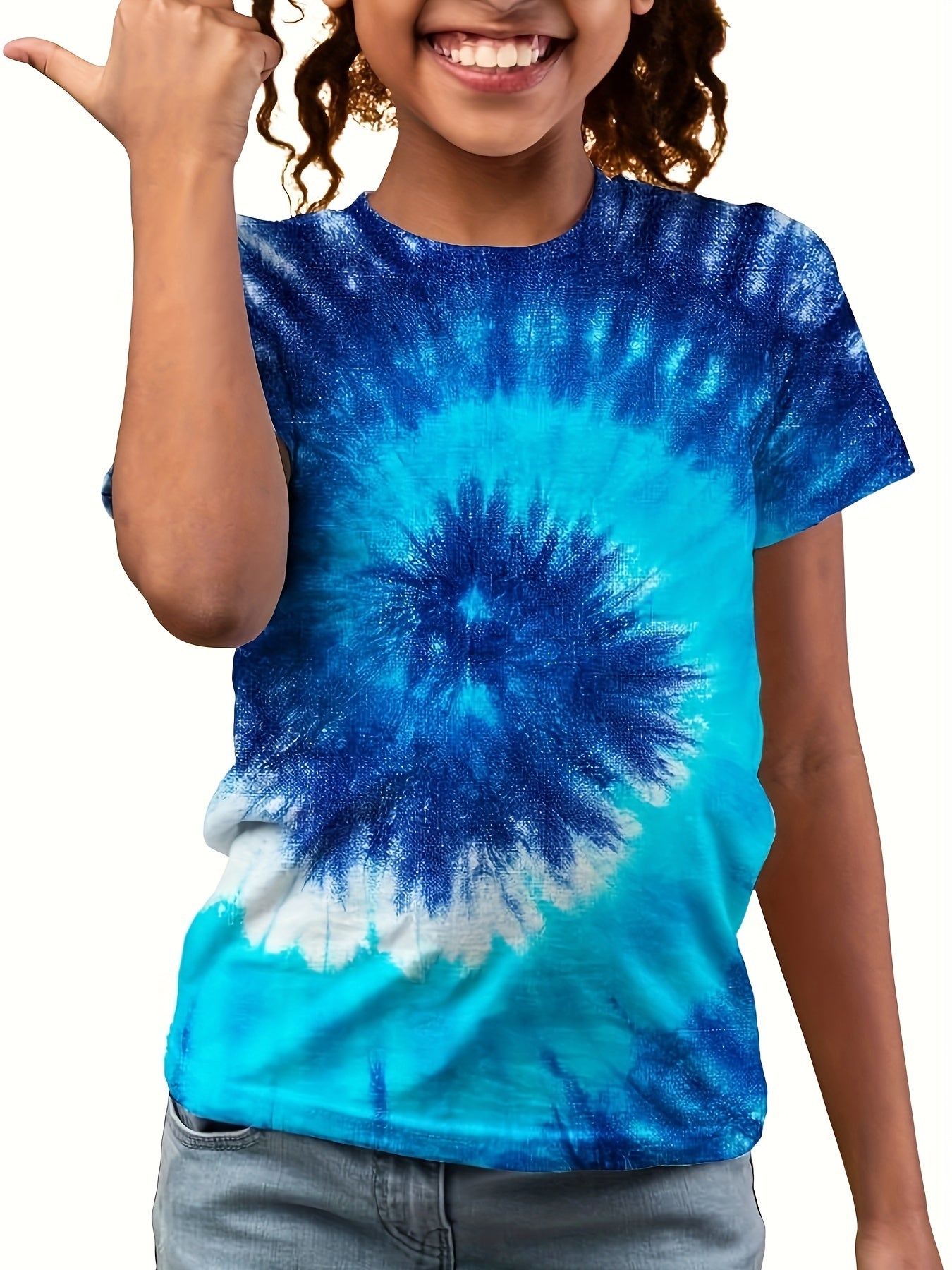 3D Pattern Graphic Crew Neck Short Sleeve T shirt for Girls