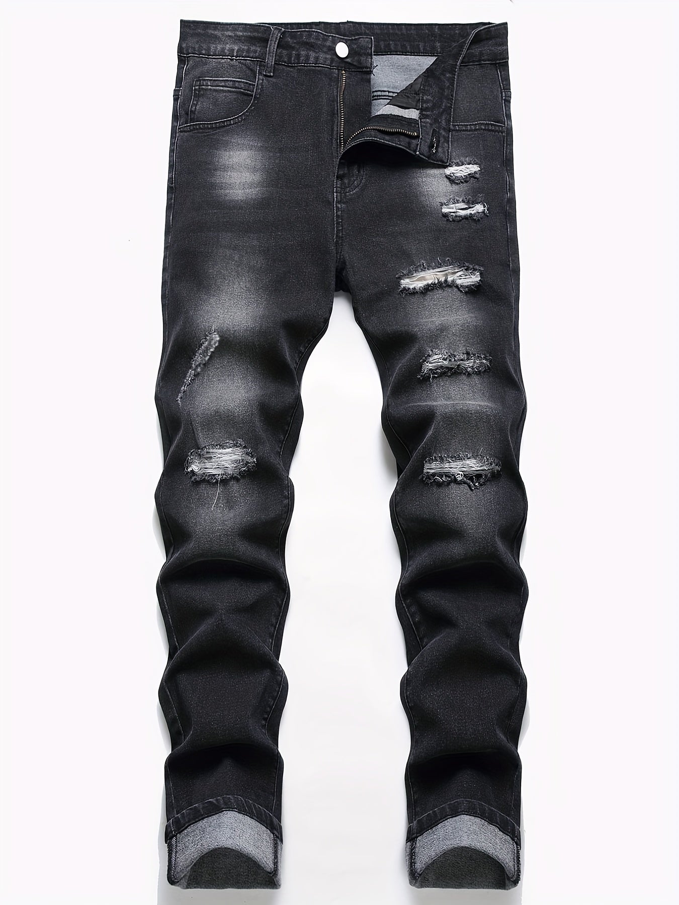 Ripped Cotton Slim Fit Stretch Jeans Mens Denim Pants