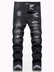Ripped Cotton Slim Fit Stretch Jeans Mens Denim Pants