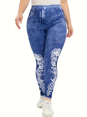 Floral Print High Rise Leggings Women's Plus Casual Skinny Pants