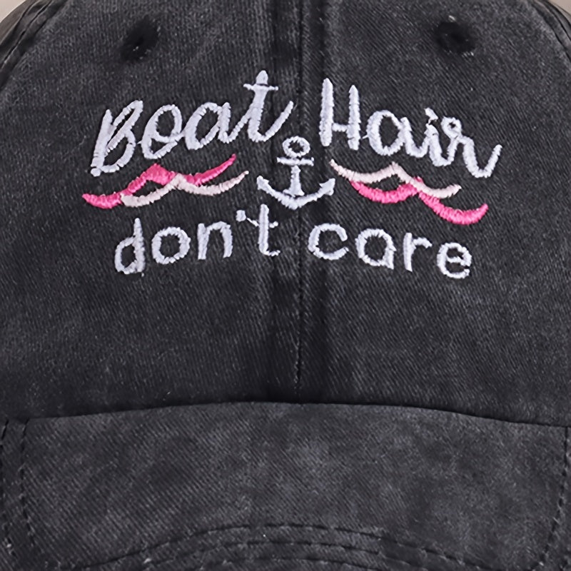 Boat Hair Don't Care Baseball Cap Y2K Embroidery Casual Washed Sunscreen Sports