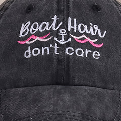 Boat Hair Don't Care Baseball Cap Y2K Embroidery Casual Washed Sunscreen Sports