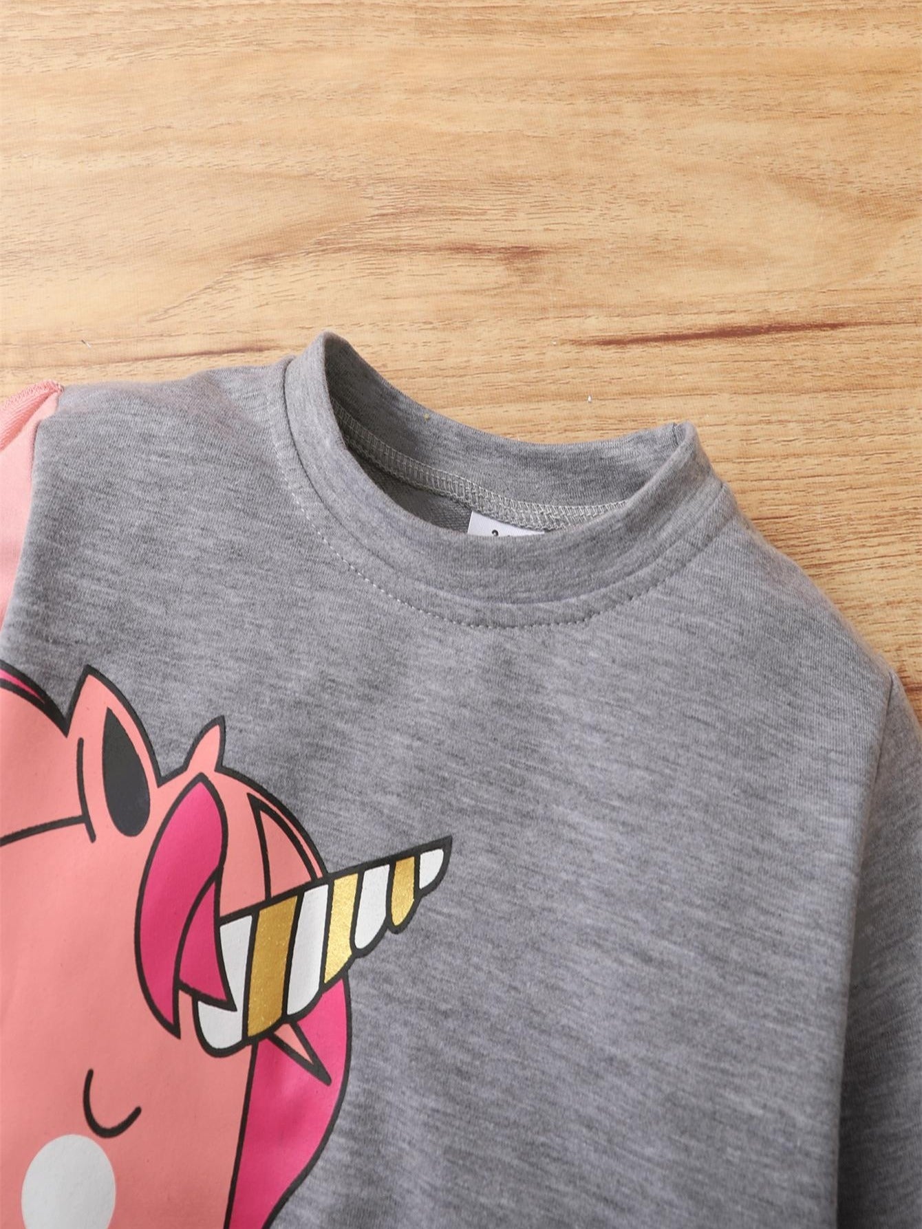 2pcs Girls Unicorn Print Patchwork Sweatshirt Pants Set