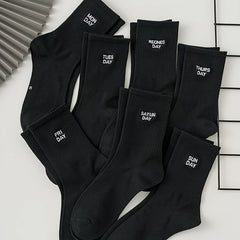 7 Pairs Plus Size Casual Crew Socks Set Women's Plus Letter Graphic Crew Socks
