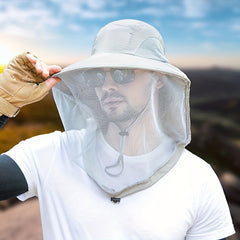 Men's Bucket Hat With Net Mesh Sun Protection Head Net Hat