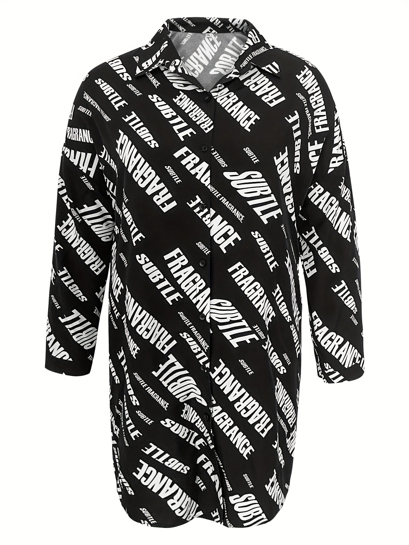 Women's Plus Letter Print Long Sleeve Button Up Shirt Dress