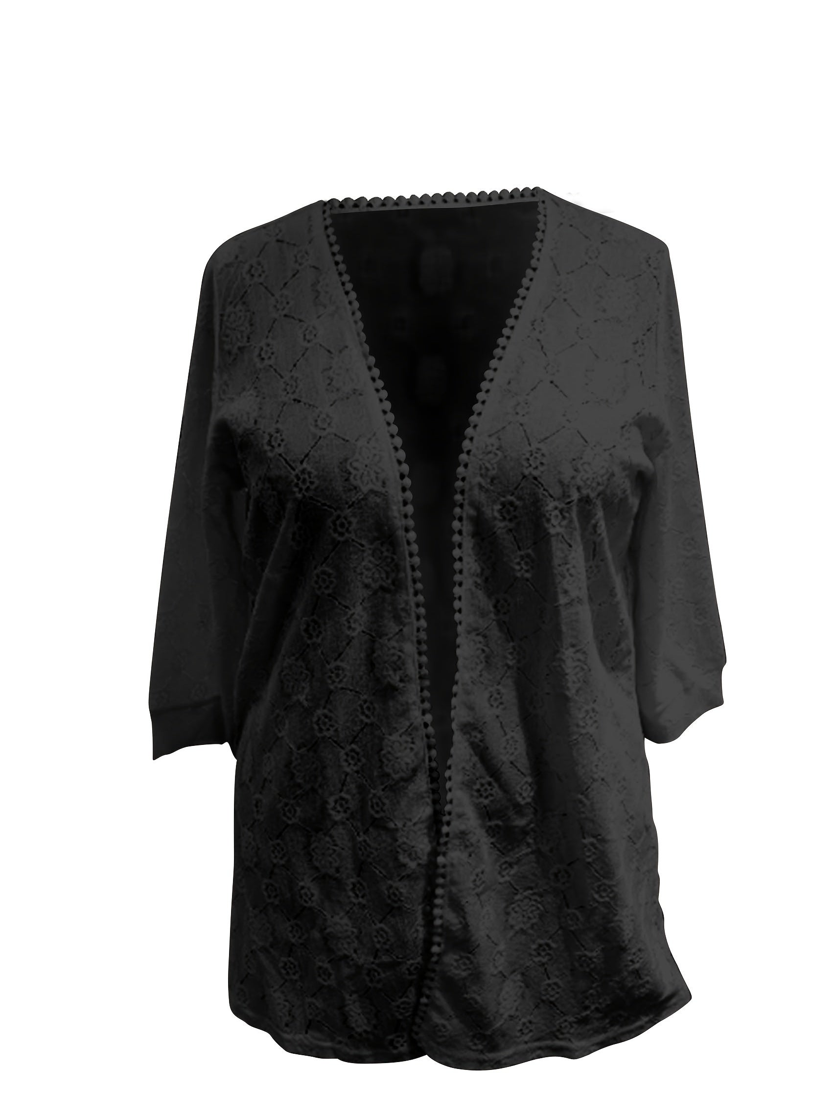 Eyelet Embroidered Cardigan Three Quarter Sleeve Cover Up