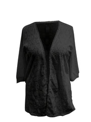 Eyelet Embroidered Cardigan Three Quarter Sleeve Cover Up