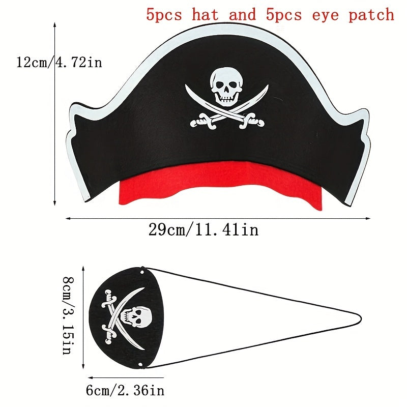 10Pcs Pirate Captain Hat & Eye Patch Set Halloween Party Cosplay Costume Props