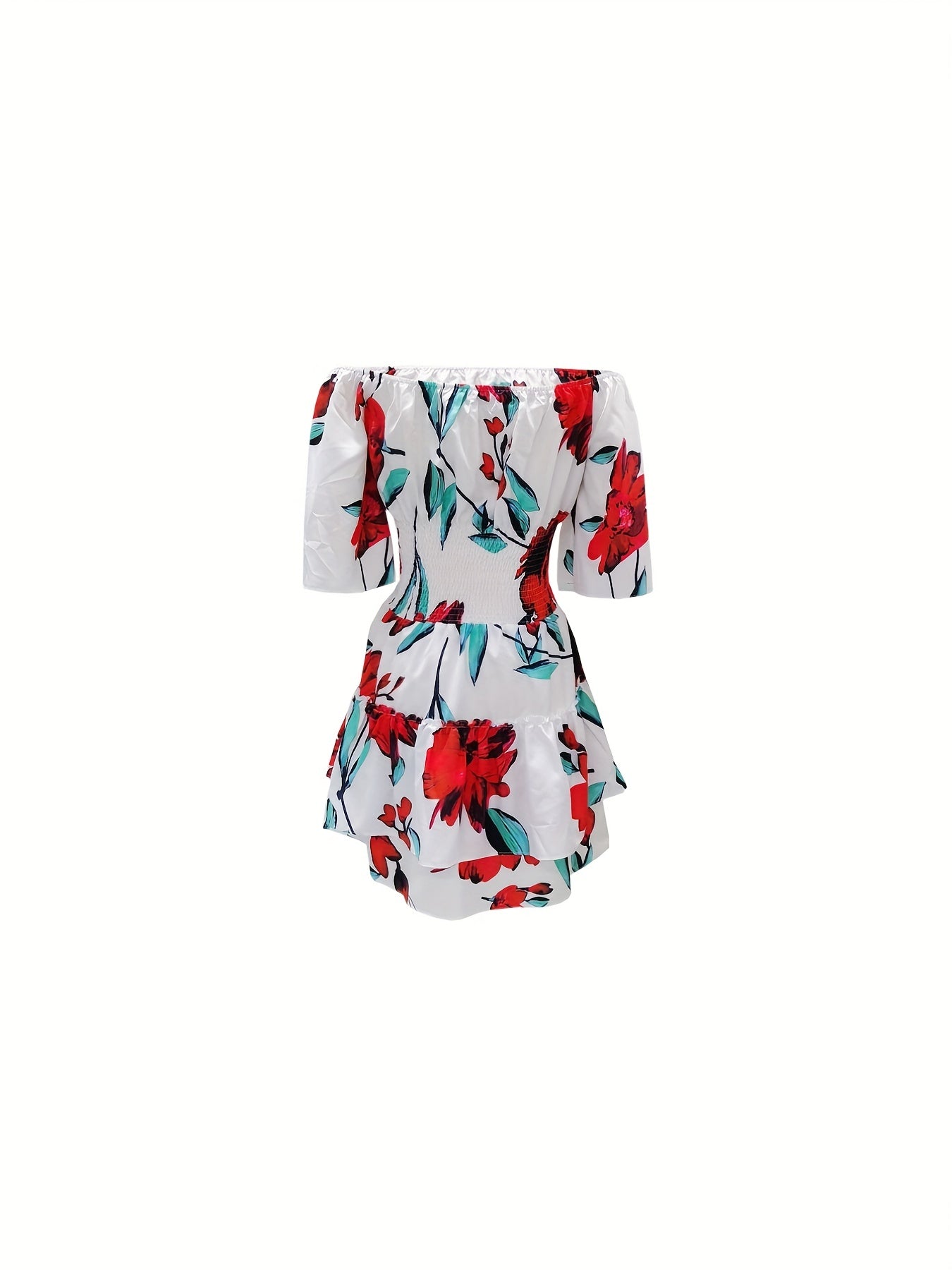 Floral Print Off Shoulder Dress Vacation Layered Dress