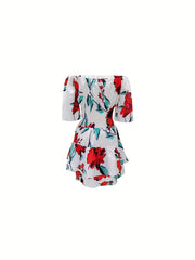 Floral Print Off Shoulder Dress Vacation Layered Dress