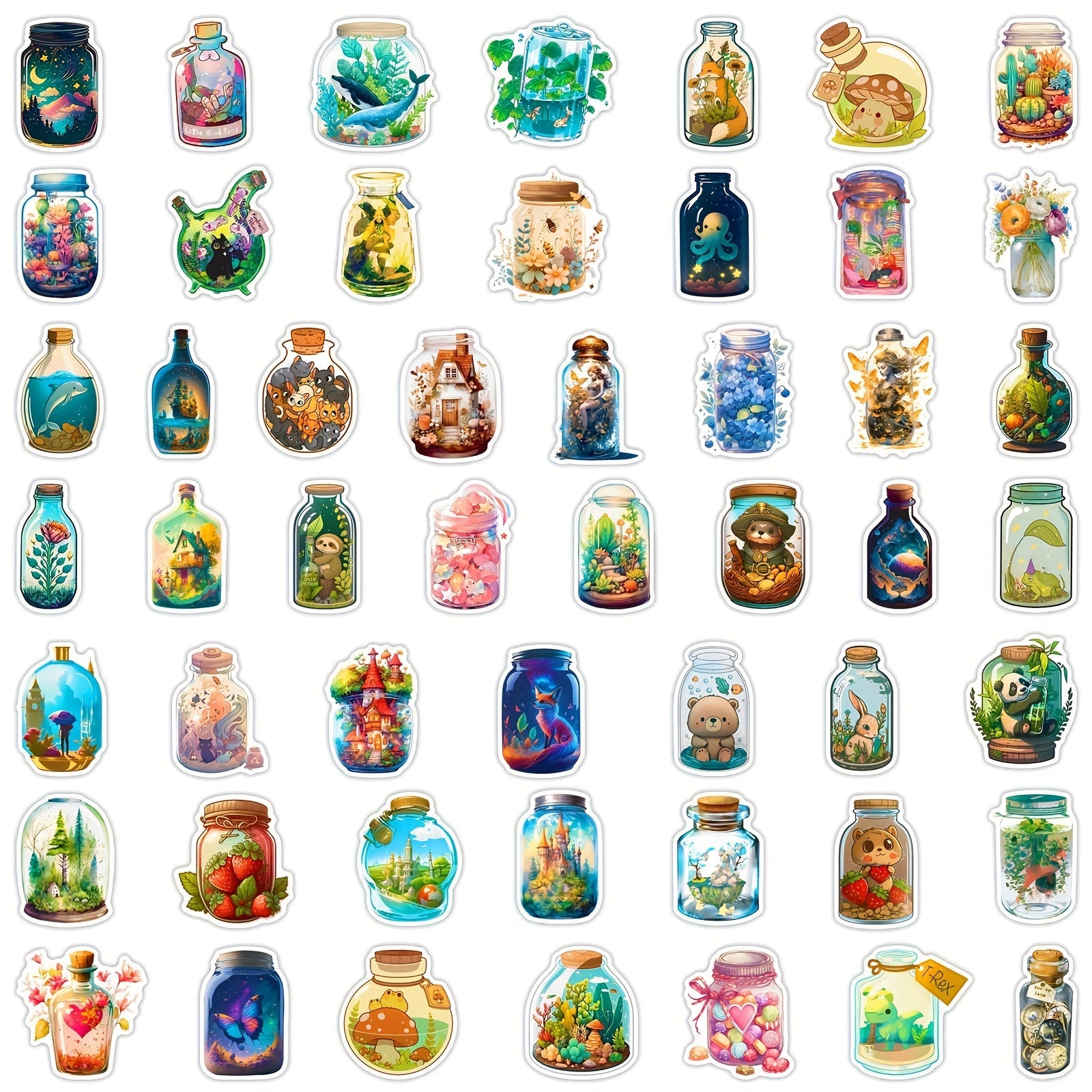 50pcs World In Bottle Cartoon Sticker Creative Wish Bottle Sticker