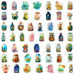 50pcs World In Bottle Cartoon Sticker Creative Wish Bottle Sticker