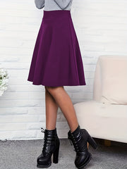 Solid Pleated Skirt Slim Waist Knee Length Women's Clothing