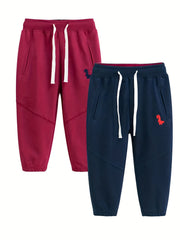 2pcs Dinosaur Print Boys Casual Sweatpants Quick Drying Jogger Sports Pants