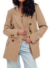 Striped Print Lapel Blazer Open Front Long Sleeve Outerwear