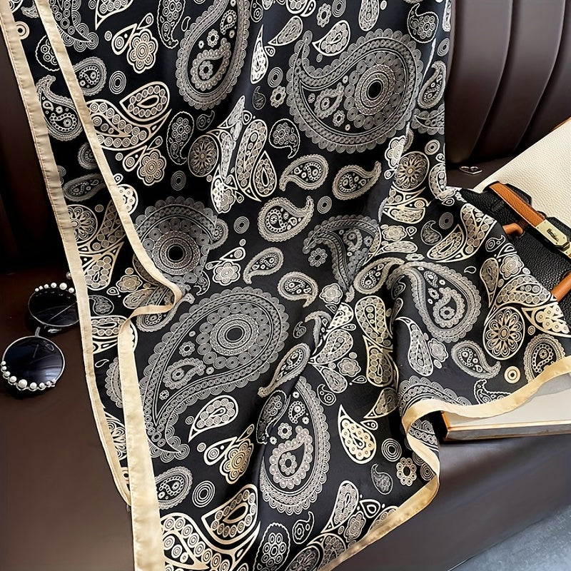Vintage Paisley Print Satin Shawl Large Square Scarf