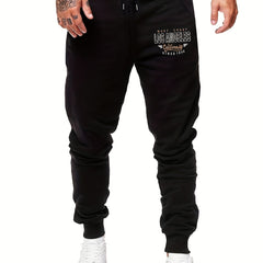Men's LA Print Drawstring Fleece Sweatpants Loose Casual Jogger Pants