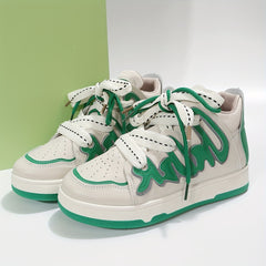 Women's Platform Skate Shoes Round Toe Lace Up Mid Top Sneakers