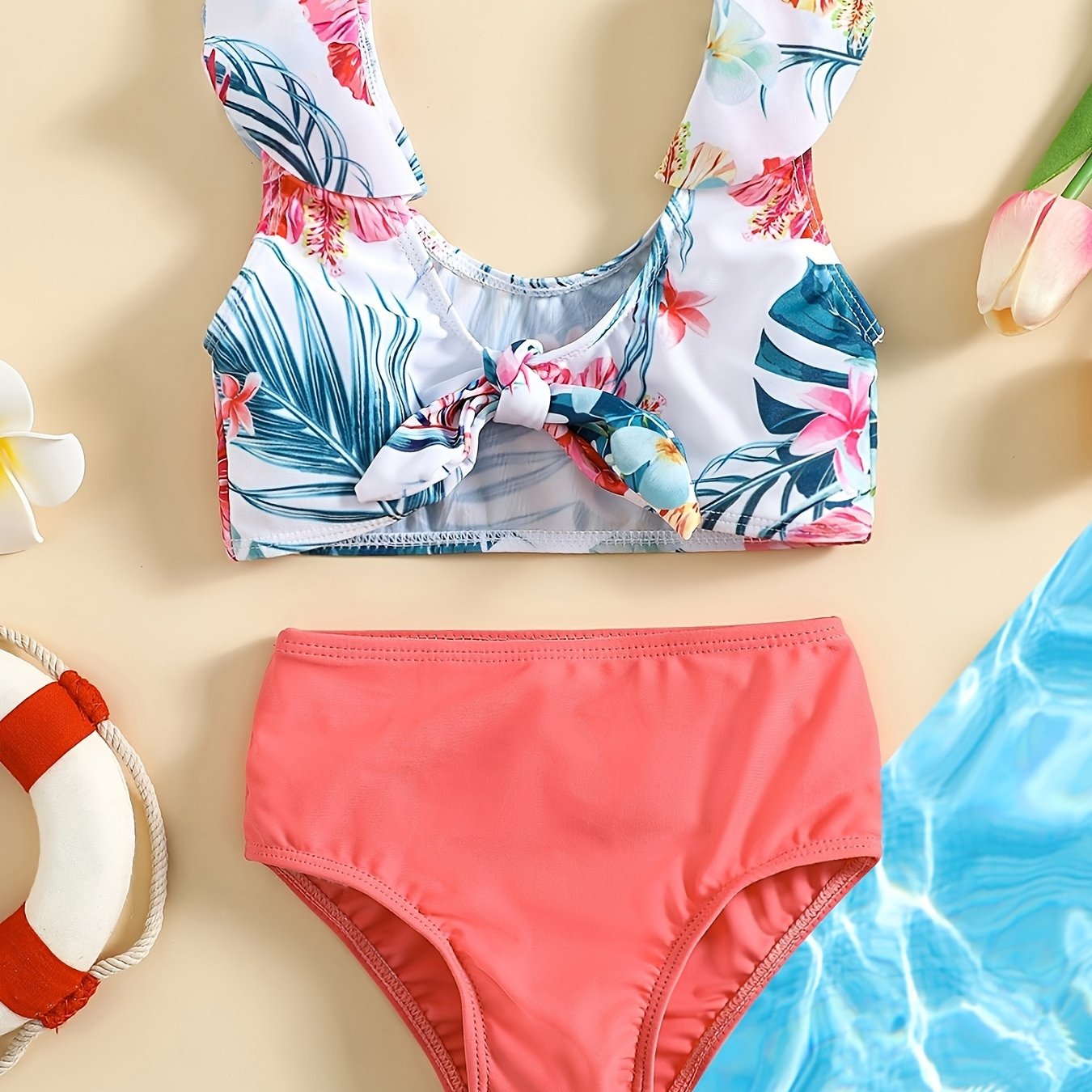 2pcs Toddler Girls Flower Bikini Set Beachwear