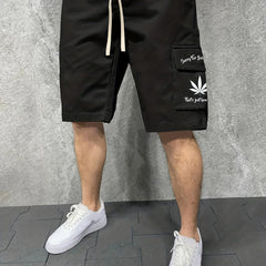 Men's Letter And Leaves Graphic Casual Sports Loose Pocket Elastic Waist Drawstr