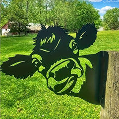 Peeking Cow Outdoor Metal Iron Art Yard Decoration