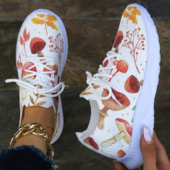 Colorful Maple Leaf & Mushroom Print Casual Shoes for Halloween