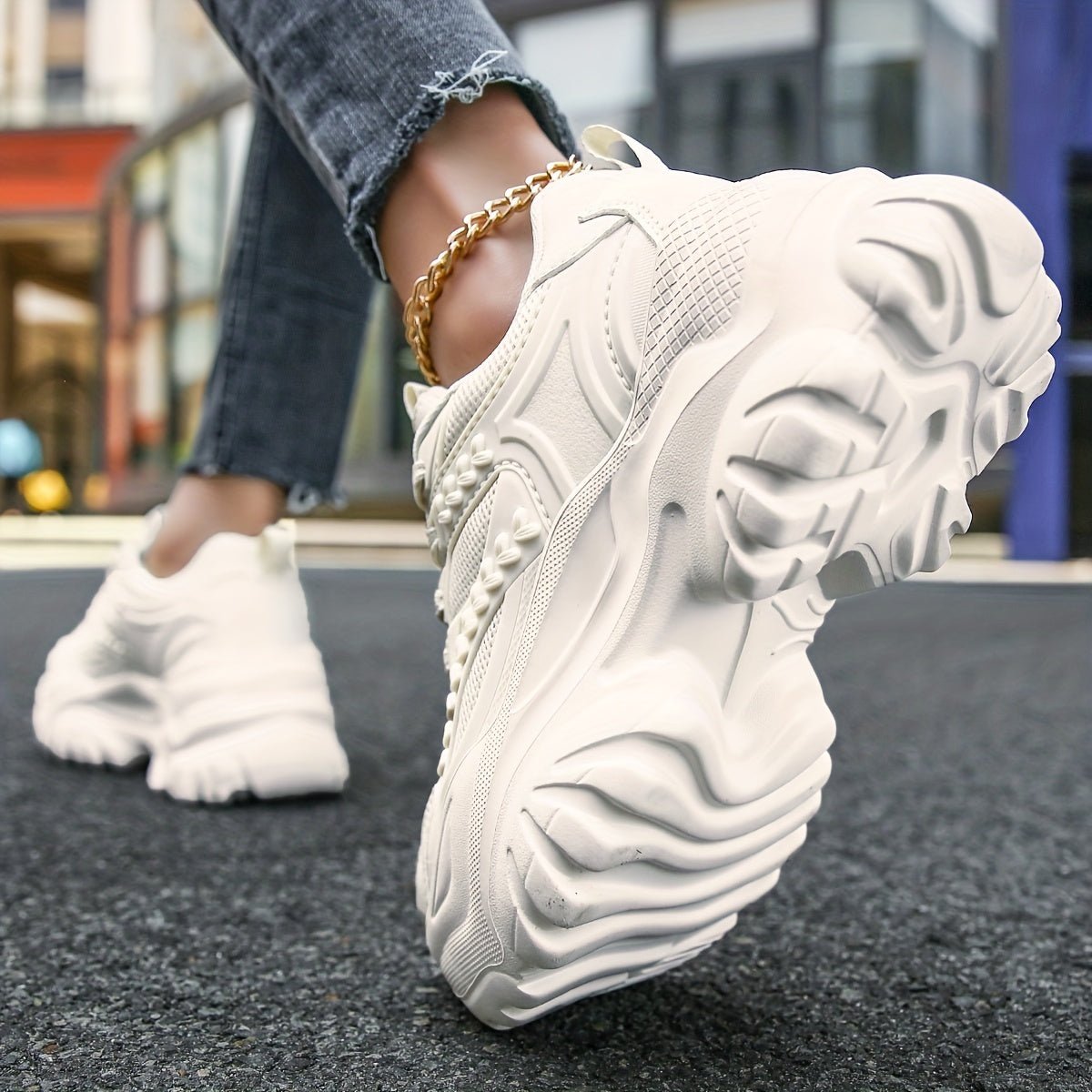 Women's Mesh Chunky Sneakers Lace Up Outdoor Shoes Low Top Walking Shoes