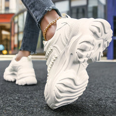 Women's Mesh Chunky Sneakers Lace Up Outdoor Shoes Low Top Walking Shoes