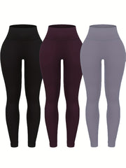 3 Pack Plus Size Sports Leggings Set Wide Waistband High Waist Gym Yoga Pants