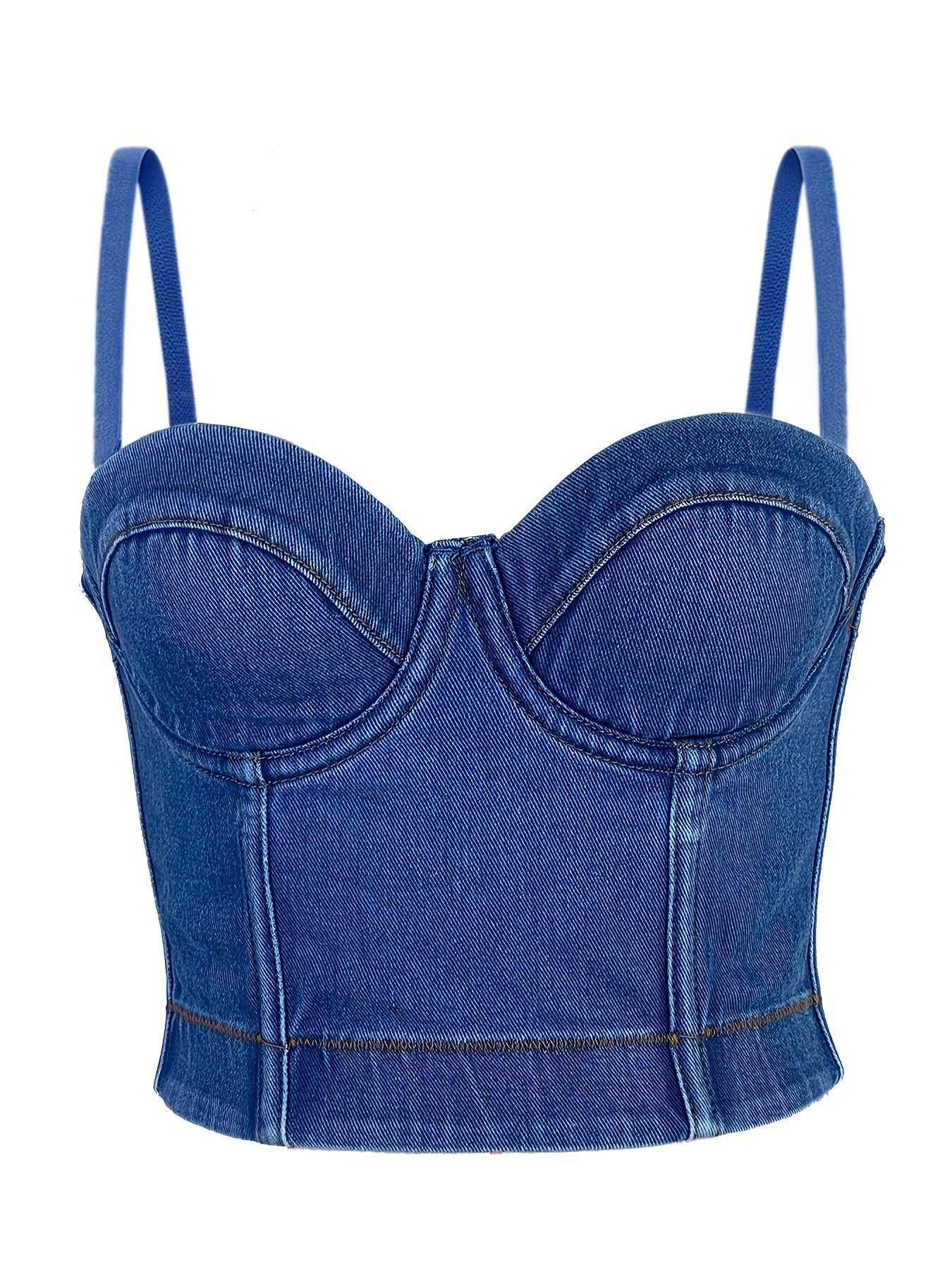 Denim Spaghetti Straps V Neck Crop Top Sleeveless Slim Fit