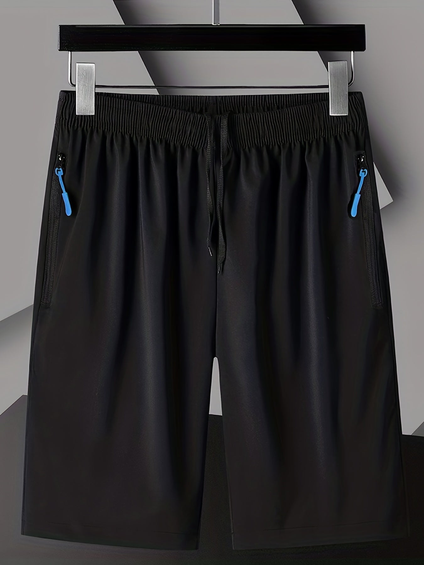 Men's Elastic Waist Drawstring Shorts Zipper Pockets Gym Workout Training