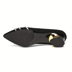 Rhinestone Knot Chunky Heel Point Toe Pumps