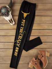 Women's Plus Letter & Cow Print Skinny Leggings